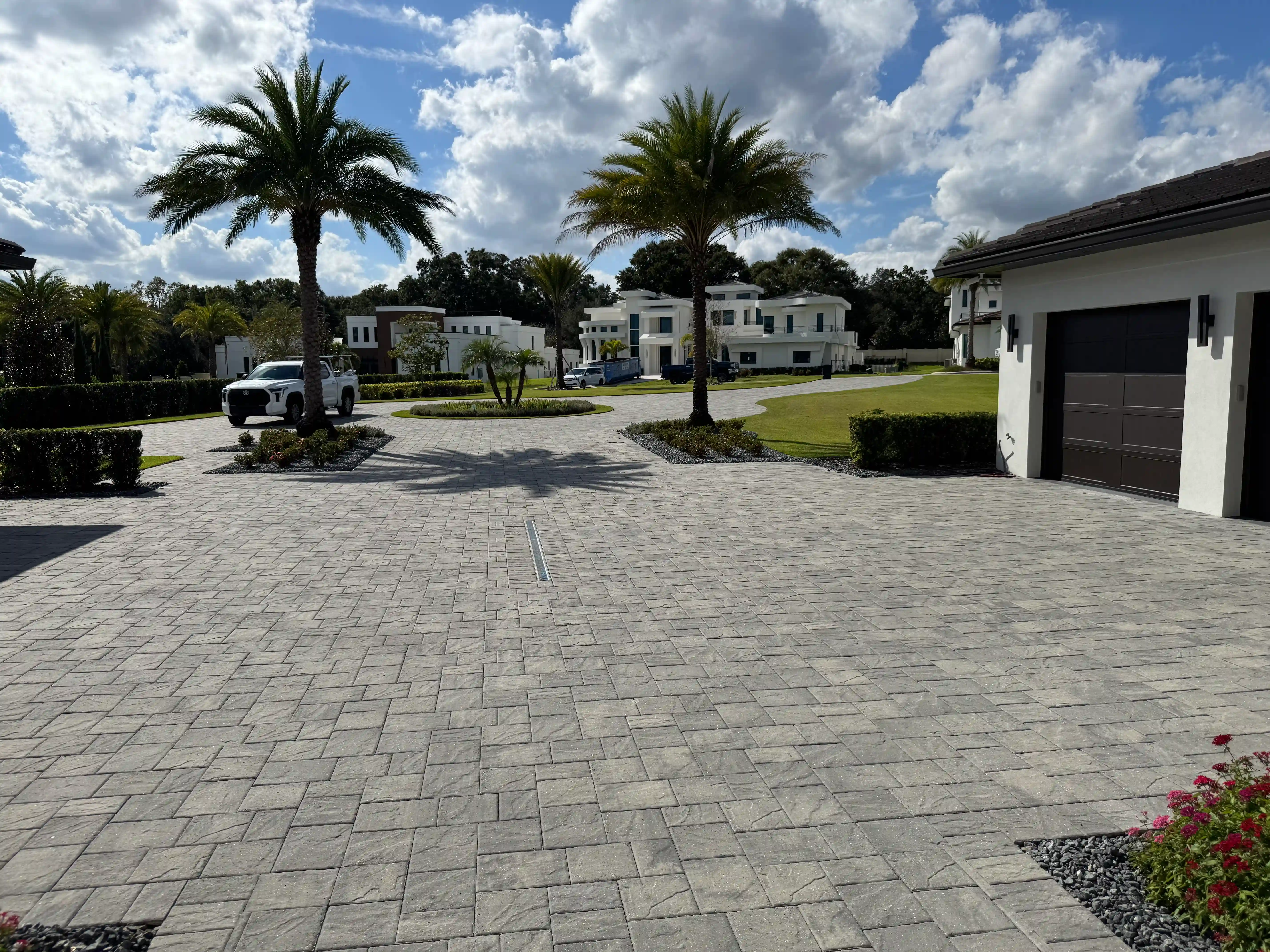 Gated community driveway palms
